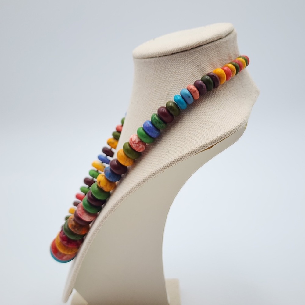 Statement Multicolor Graduated Howlite Disc Necklace Sterling Silver Clasp 22" - Picture 4 of 7